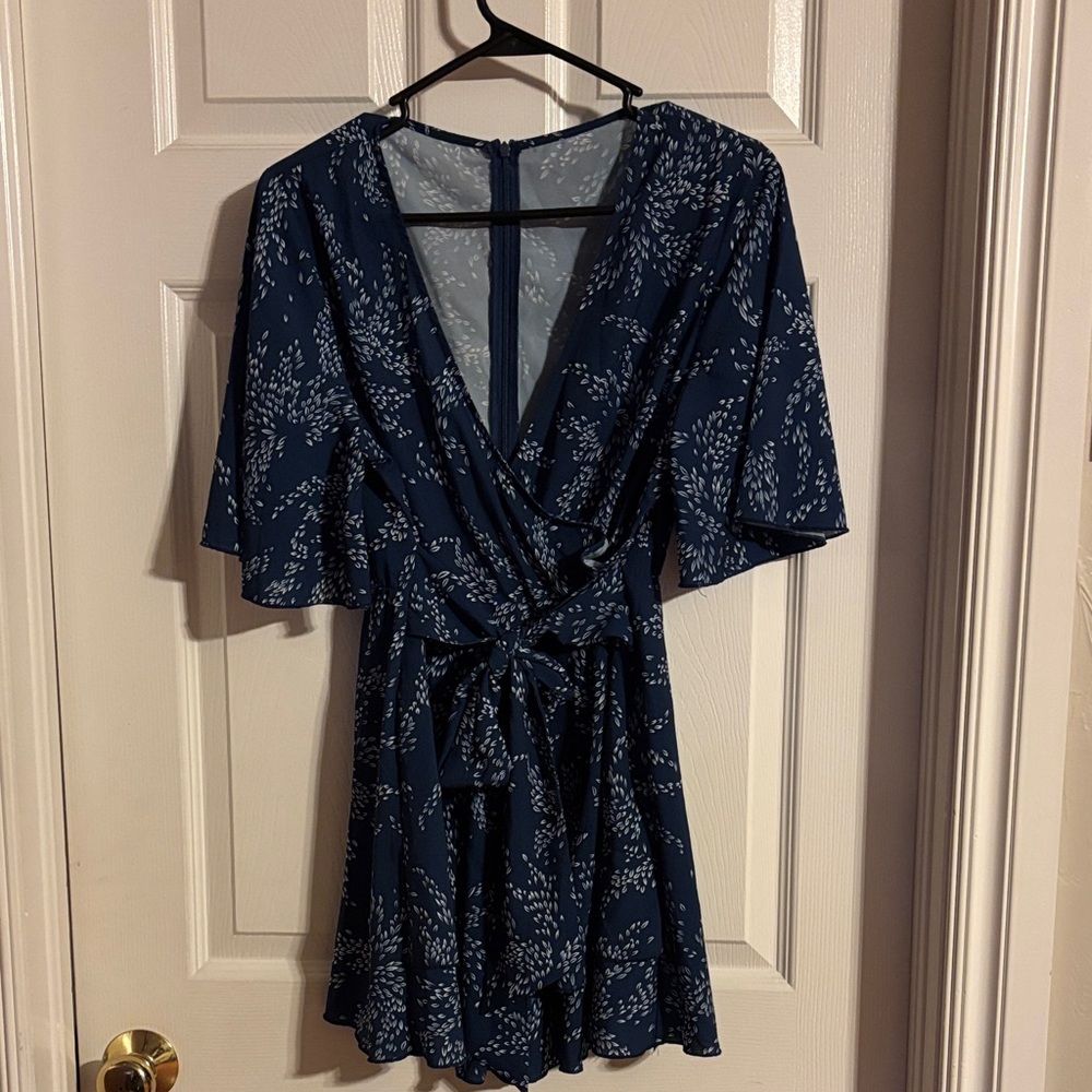 Elegant Navy Blue Floral Wrap Dress